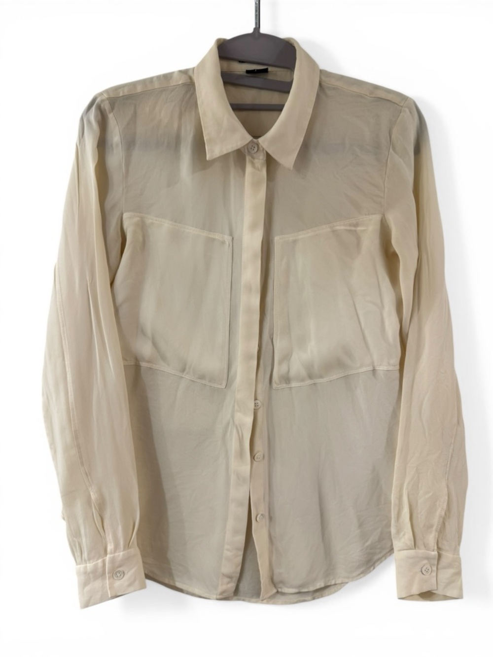 Theory Classic Silk Button-Up Shirt in Cream - Size S